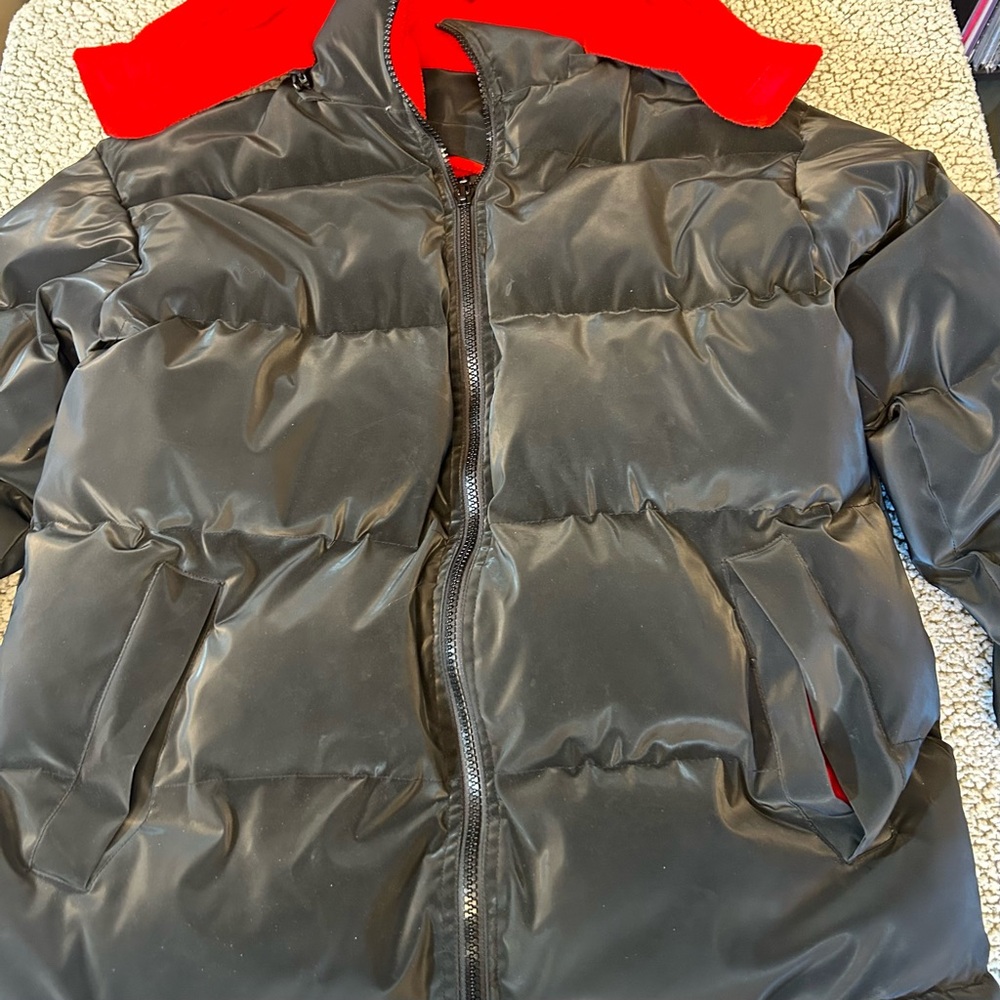 Oscar Piel Winter Puffy Coat Black Red Size L